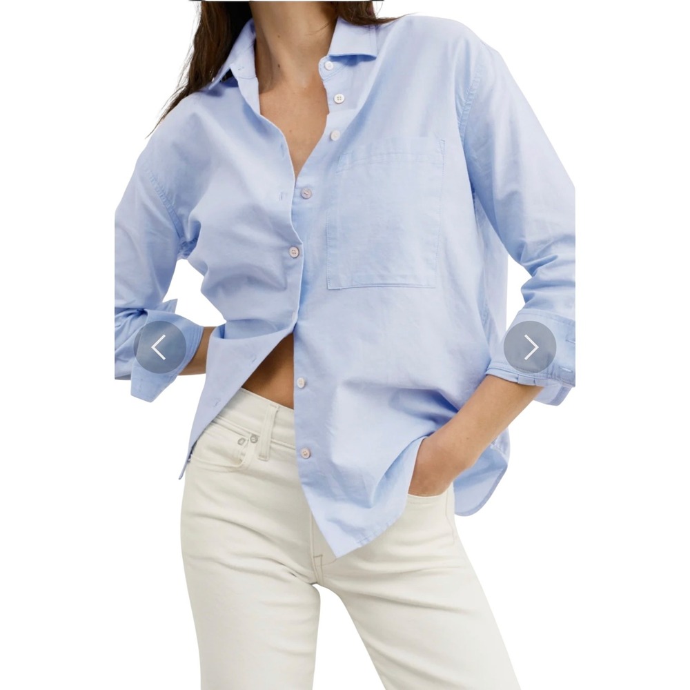 AYR The Deep End Blue Button Down Shirt Women Large Oversized Oxford Cotton